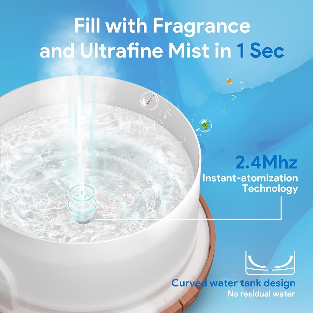 ASAKUKI - Difusor de aceites esenciales con control remoto, vaporizador humidificador ultrasónico, para aromaterapia, temporizador e interruptor de seguridad de apagado automático, marrón, 16.9 fl oz