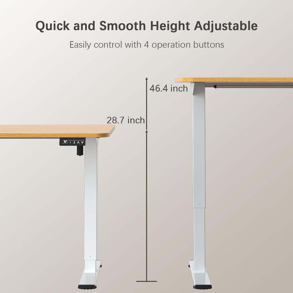Furmax - Escritorio eléctrico de altura ajustable de pie grande de 55 x 24 pulgadas, escritorio de pie para oficina en casa, alturas prestablecidas, soporte de metal en forma de T, blanco y madera