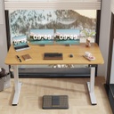Furmax - Escritorio eléctrico de altura ajustable de pie grande de 55 x 24 pulgadas, escritorio de pie para oficina en casa, alturas prestablecidas, soporte de metal en forma de T, blanco y madera