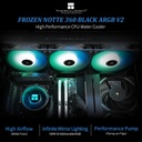 Thermalright Frozen Notte 360 Black ARGB V2 Enfriador de CPU de refrigeración por agua, especificaciones del enfriador de CPU negro 360, ventiladores PWM de 3 × 4.724 in, rodamientos S-FDB, adecuado