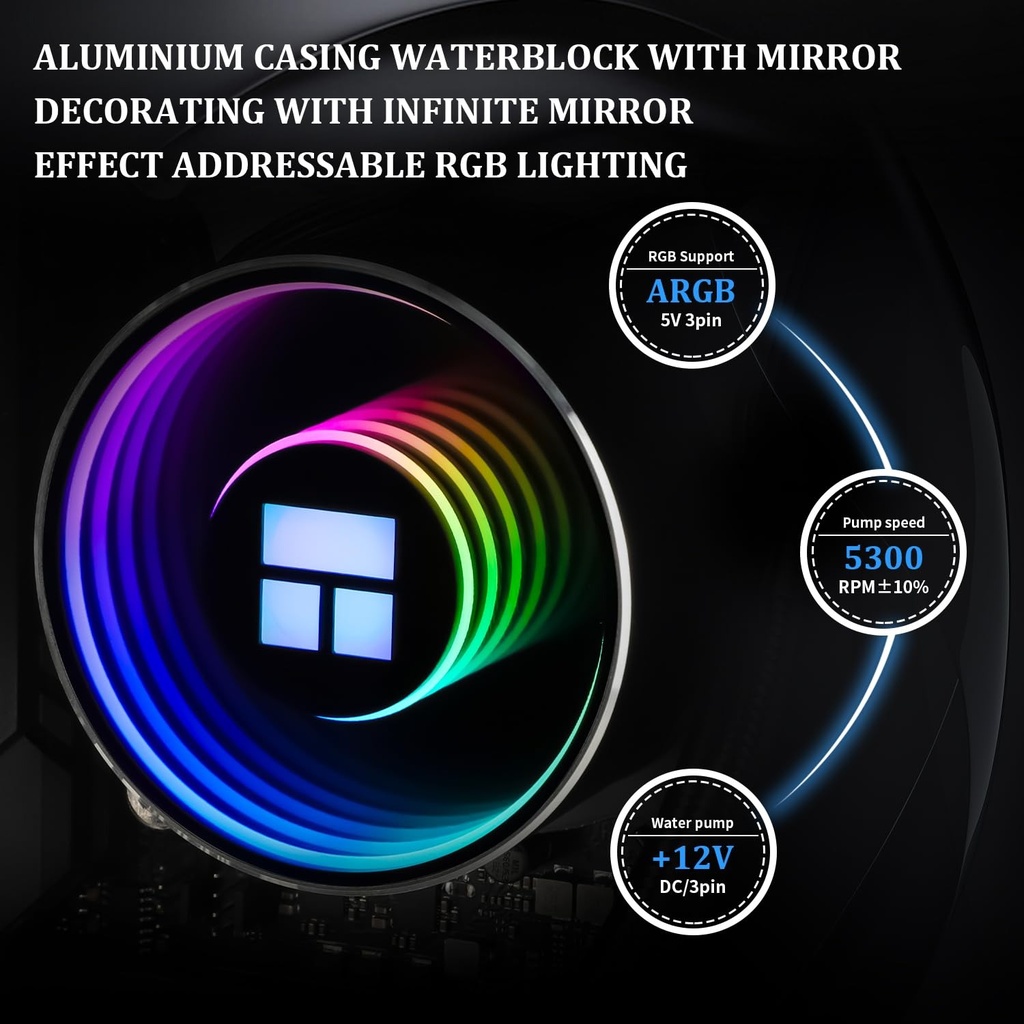 Thermalright Frozen Notte 360 Black ARGB V2 Enfriador de CPU de refrigeración por agua, especificaciones del enfriador de CPU negro 360, ventiladores PWM de 3 × 4.724 in, rodamientos S-FDB, adecuado