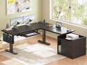 SEDETA - Escritorio de pie en forma de L con archivador, 3 cajones, toma de corriente | 63 x 53'' Electric Height Adjustable Gaming Computer Desk with Led Lights for Home Office, Gaming Room, Black 