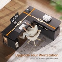 SEDETA Fluted L Shaped Executive Electric Standing Desk with 4 Drawers | 69" x 55" Height Adjustable Office Desk with Storage Shelves, Power Outlet, Sit Stand Computer Desk, Black 