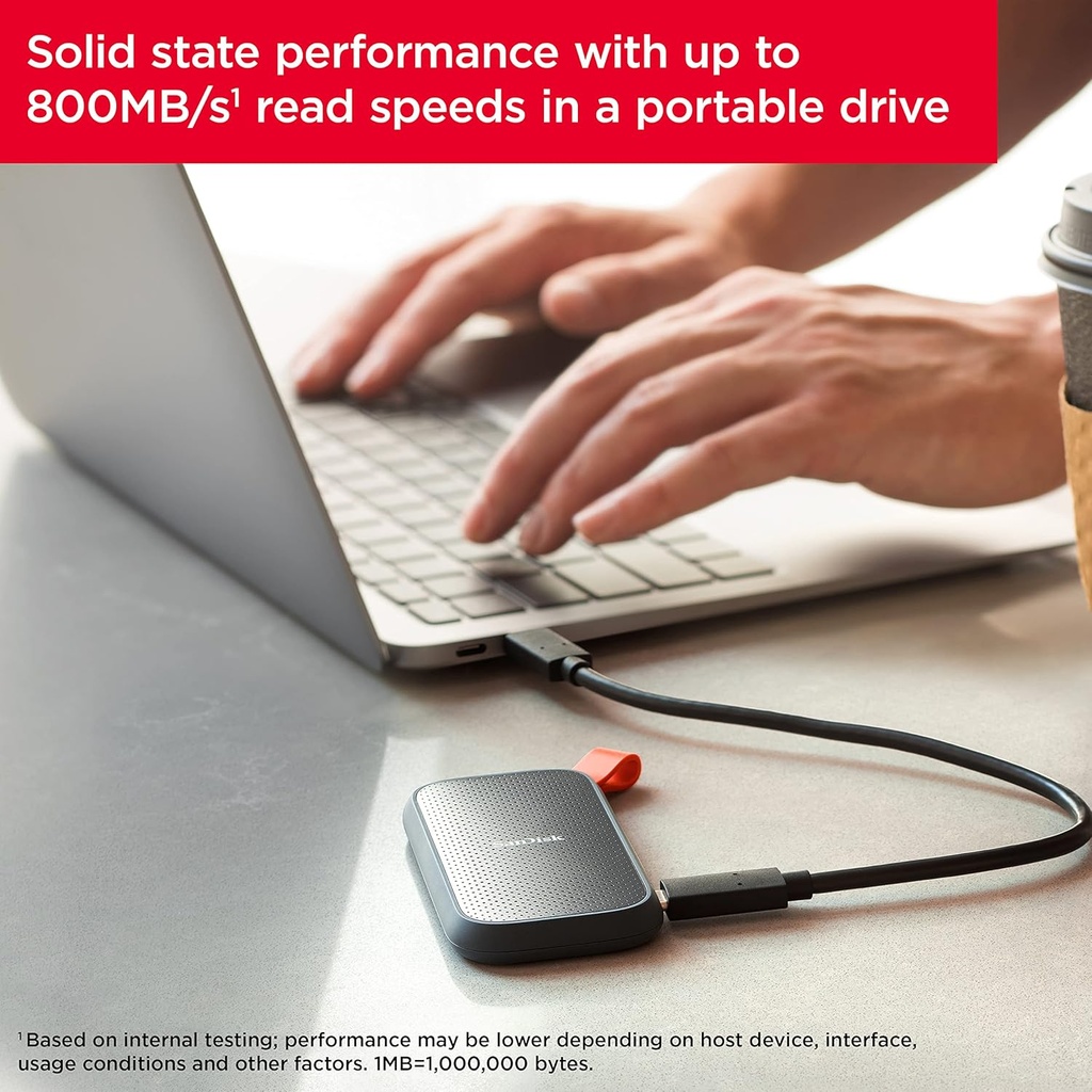 SanDisk SDSSDE30-2T00-G26 SSD portátil de 2 TB - Hasta 800 MB/s, USB-C, USB 3.2 Gen 2, firmware actualizado, unidad externa de estado sólido