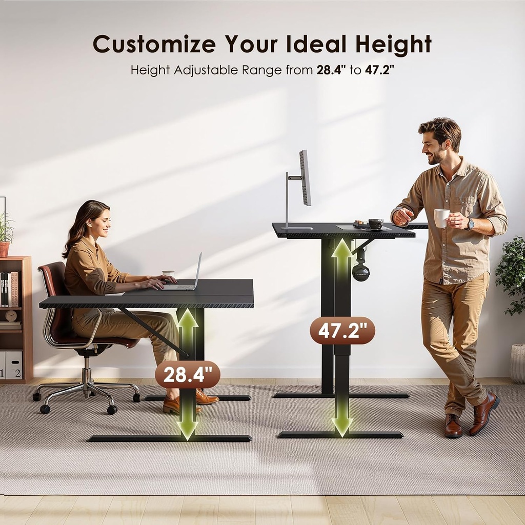 Escritorio eléctrico reversible en forma de L de 55 pulgadas, fibra de carbono negro | Corner Height Adjustable Computer Table, Stand Up Desk with 3 Memory Presets, Reinforced Frame for Home Office, Workstation 