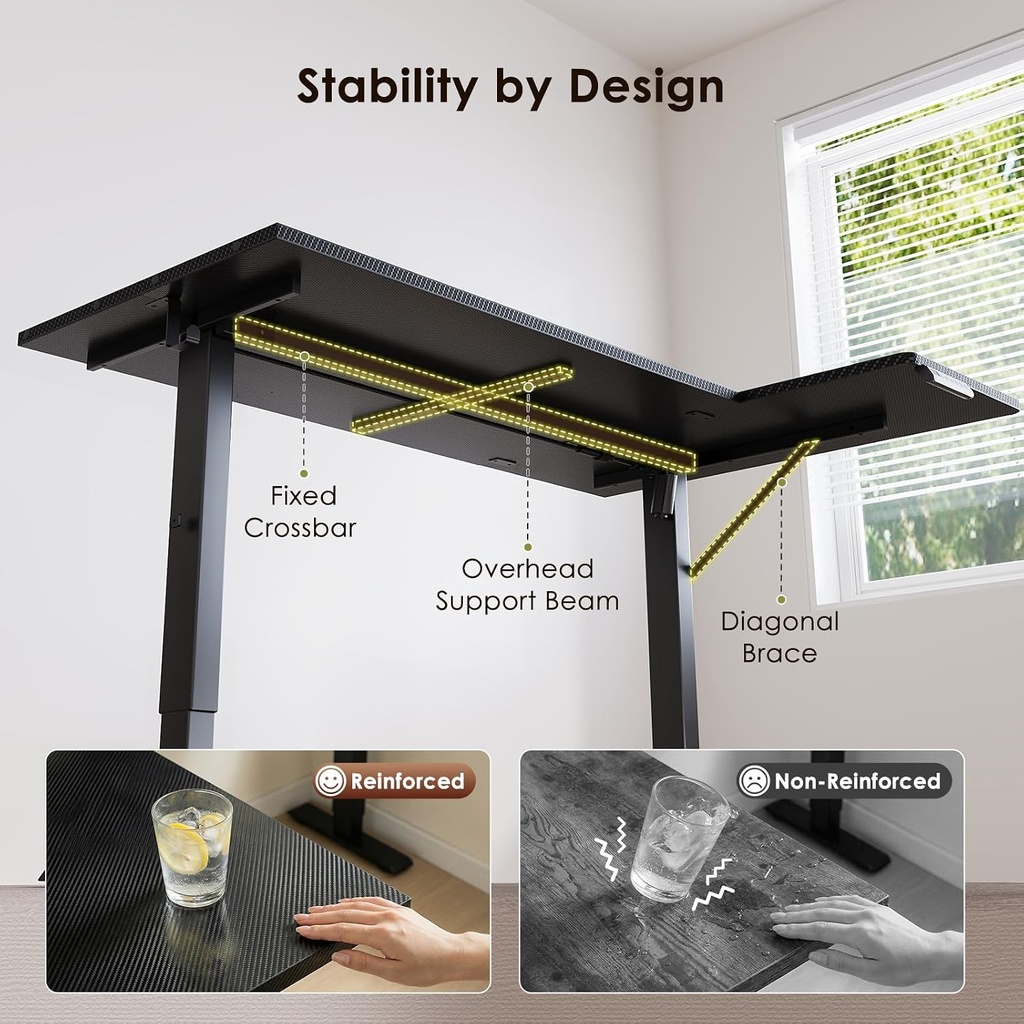 Escritorio eléctrico reversible en forma de L de 55 pulgadas, fibra de carbono negro | Corner Height Adjustable Computer Table, Stand Up Desk with 3 Memory Presets, Reinforced Frame for Home Office, Workstation 