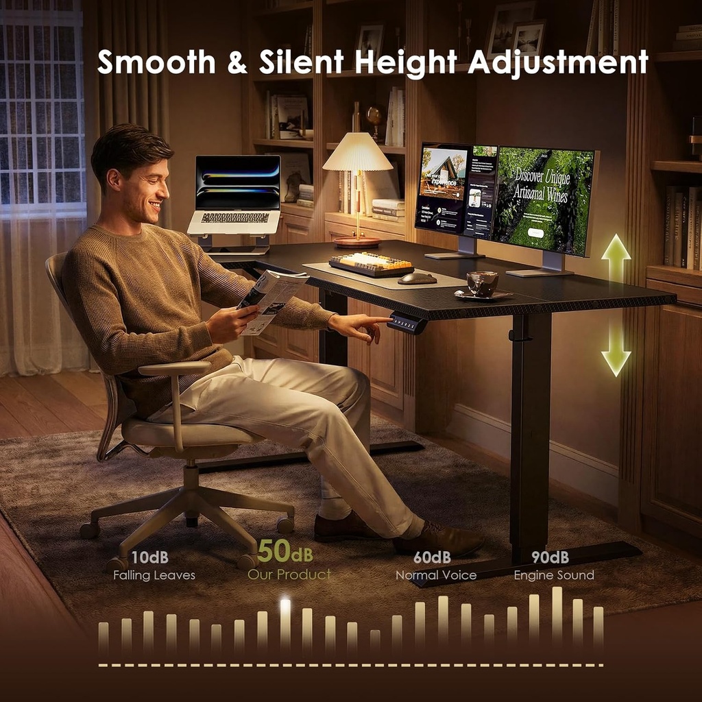 Escritorio eléctrico reversible en forma de L de 55 pulgadas, fibra de carbono negro | Corner Height Adjustable Computer Table, Stand Up Desk with 3 Memory Presets, Reinforced Frame for Home Office, Workstation 