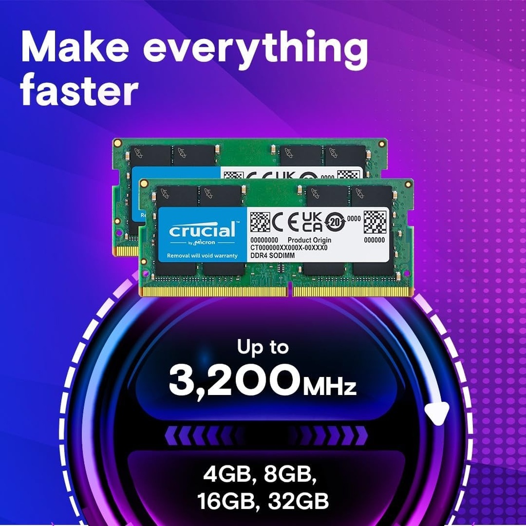 Crucial 32GB Single DDR4 3200 MHz CL22 SODIMM 260-Pin Memory - CT32G4SFD832A