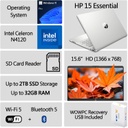 HP Nuevo portátil esencial, 16 GB de RAM, SSD de 1 TB, procesador Intel Celeron N4120 de 4 núcleos, gráficos Intel UHD, pantalla LED HD de 15.6 pulgadas, entretenimiento y uso personal, Windows 11