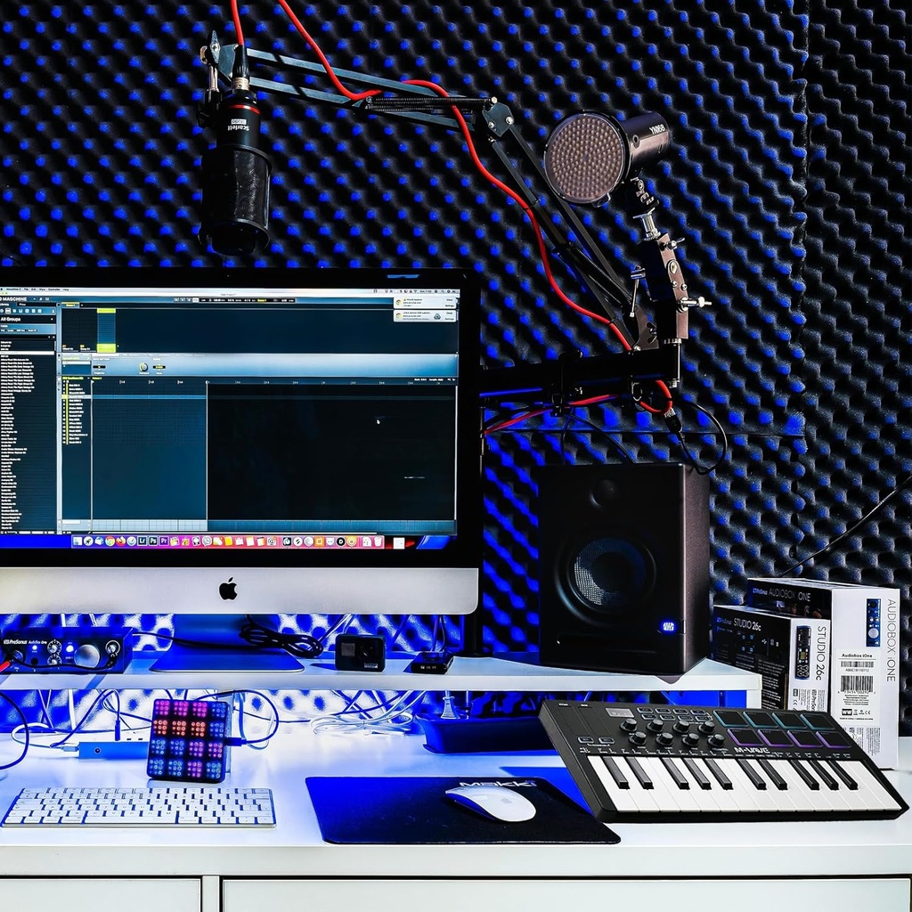 M-VAVE Controlador de teclado MIDI USB de 25 teclas con 8 almohadillas retroiluminadas, teclado dinámico profesional semiponderado Bluetooth, 8 perillas y producción de música, software incluido