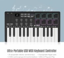M-VAVE Controlador de teclado MIDI USB de 25 teclas con 8 almohadillas retroiluminadas, teclado dinámico profesional semiponderado Bluetooth, 8 perillas y producción de música, software incluido