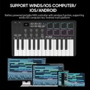 M-VAVE Controlador de teclado MIDI USB de 25 teclas con 8 almohadillas retroiluminadas, teclado dinámico profesional semiponderado Bluetooth, 8 perillas y producción de música, software incluido