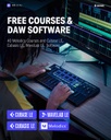 Donner Controlador de teclado MIDI USB-C, mini teclado MIDI portátil de 25 teclas con 8 almohadillas de batería, pantalla OLED, 16 básculas inteligentes, arpegio, reproducción, software de 4 DAW y 40