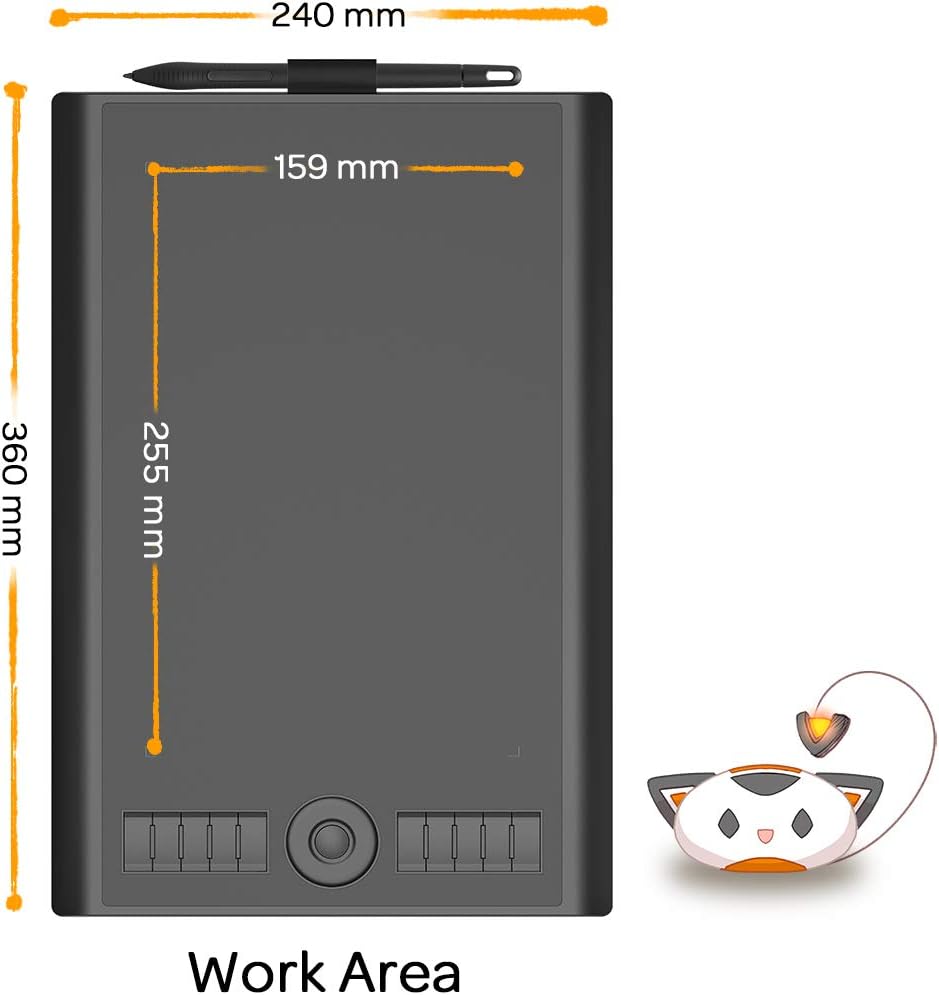 GAOMON M10K - Tableta de dibujo, tableta gráfica grande de 10 x 6 pulgadas con anillo táctil, 8192 niveles sin batería, 10 teclas de acceso rápido, tableta artística para diseño, escritura, edición,