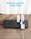 Anker - Regleta de protección contra sobretensiones (2100J), 12 salidas con 1 USB C y 2 puertos USB para iPhone 15/15 Plus/15 Pro/15 Pro Max, cable de extensión de 5 pies, enchufe plano, carga USB C