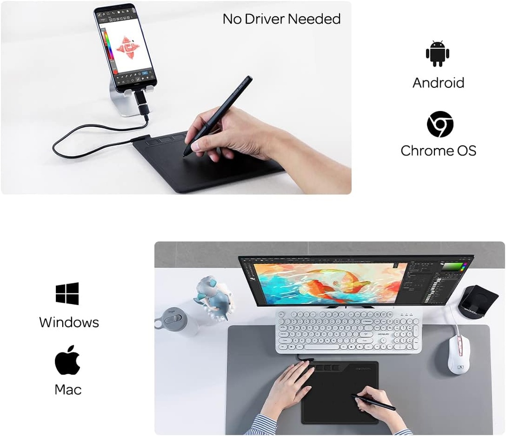 GAOMON Tableta de dibujo S620 de 6.5 x 4 pulgadas con lápiz pasivo 8192 4 teclas expresas personalizables para arte digital, pintura, reproducción OSU, compatible con PC con Windows, Mac