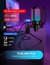 FIFINE Micrófono USB para juegos para PC PS5, micrófono de condensador con silencio rápido, indicador RGB, soporte para trípode, filtro pop, montaje de impacto, control de ganancia para transmisión de