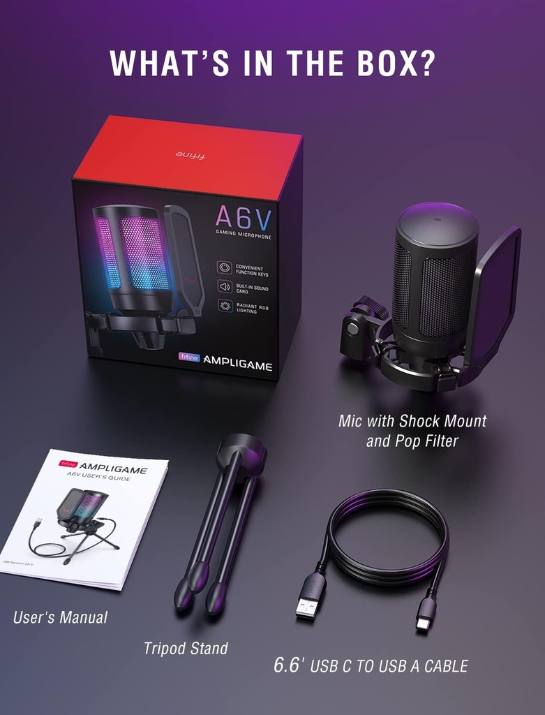FIFINE Micrófono USB para juegos para PC PS5, micrófono de condensador con silencio rápido, indicador RGB, soporte para trípode, filtro pop, montaje de impacto, control de ganancia para transmisión de