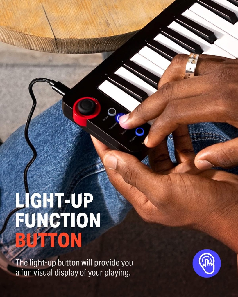 Donner - Controlador de teclado MIDI USB pequeño con 25 teclas, N-25, con miniteclas sensibles a la velocidad, interruptor de iluminación y software de producción de música incluido