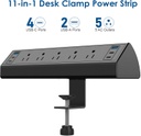 Regleta de alimentación USB C, estación de carga rápida total de 40 W, 4 puertos USB C PD de 20 W, tira de alimentación de montaje en borde de escritorio, 6 puertos USB, 5 salidas de CA, protector de