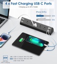 Regleta de alimentación USB C, estación de carga rápida total de 40 W, 4 puertos USB C PD de 20 W, tira de alimentación de montaje en borde de escritorio, 6 puertos USB, 5 salidas de CA, protector de