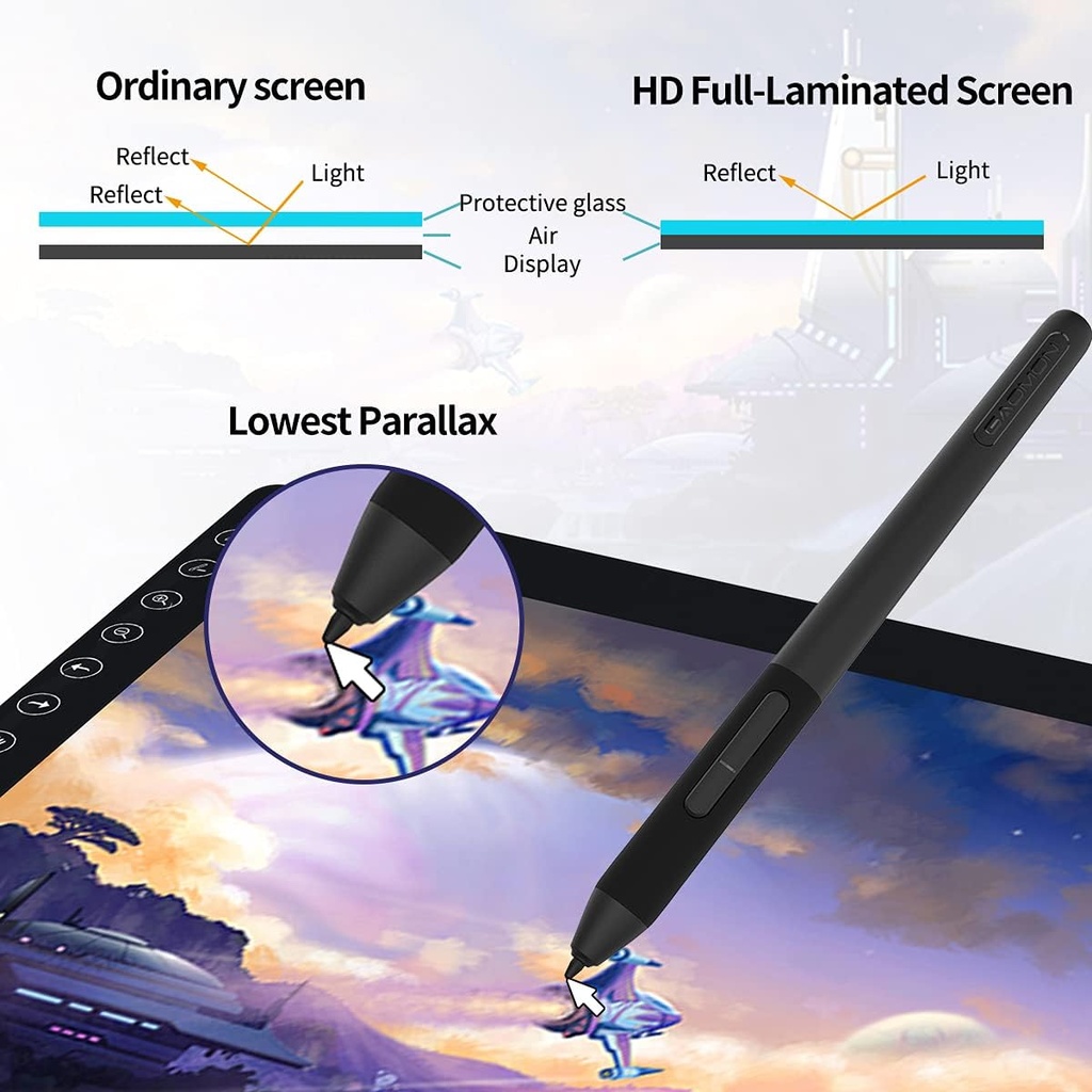 GAOMON PD2200 Tableta de dibujo con pantalla, tableta de arte digital completamente laminada con 8 botones táctiles, lápiz capacitivo sin batería, inclinación, 130% sRGB, tableta gráfica de 21.5
