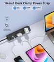 Estación de carga rápida de 40 W, regleta de alimentación con abrazadera de escritorio 20 W USB C, 8 tomacorrientes, 8 puertos USB, 4 USB C y 4 USB A, muebles de oficina, mesita de noche, protector de