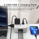 Regleta protectora de sobretensiones de 6 pies, 8 tomas amplias con 4 puertos USB, extensor de salida de 3 lados con cable de extensión de 6 pies, enchufe plano, montaje en pared, estación de carga