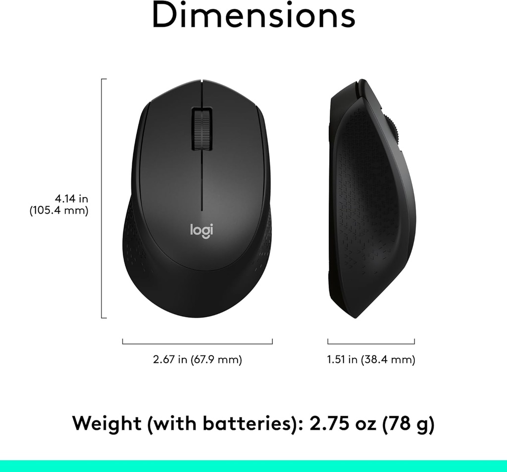 Logitech M330 Silent Plus, mouse inalámbrico grande, color negro, Negro