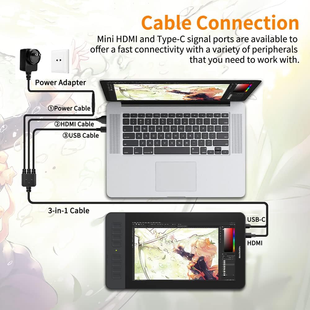 GAOMON PD1161 Tableta de dibujo con pantalla, tableta de arte digital con lápiz capacitivo, inclinación, 8 teclas de acceso directo para pintura, diseño, ilustración, edición, tableta gráfica de 11.6