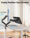 MOUNTUP Soporte de monitor doble para escritorio, brazos de monitor neumáticos para 2 monitores máximo de 32 pulgadas, soporte de monitor doble ajustable en altura, soportes VESA con abrazadera en C y