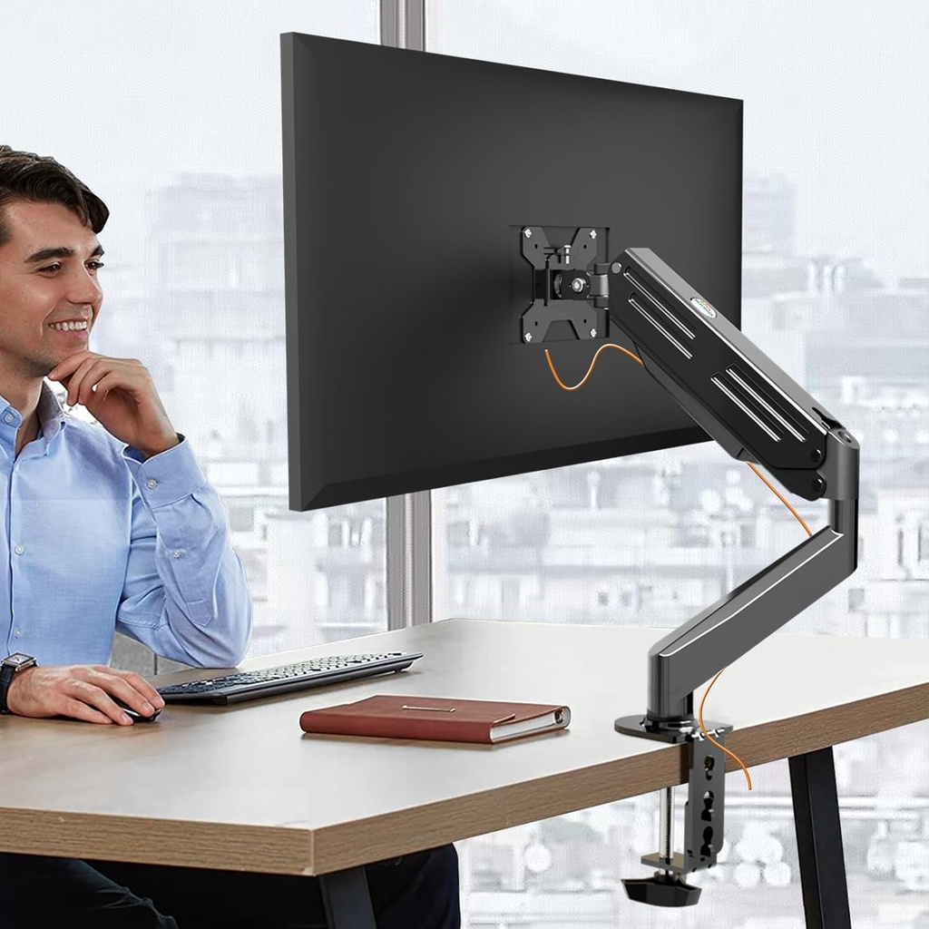 Bracwiser Soporte para monitor de 17 a 32 pulgadas con resorte de gas ajustable, soporte de escritorio con soporte de hasta 22 libras con base de montaje de abrazadera/ojal (MD82) (copia)