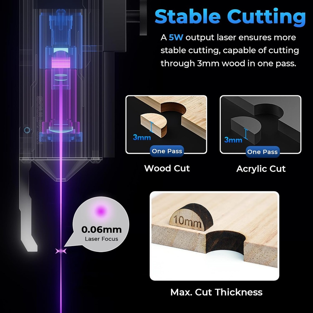 SCULPFUN iCube Pro 5000mW Grabador láser, cortador de clase 4 con filtro de humo 