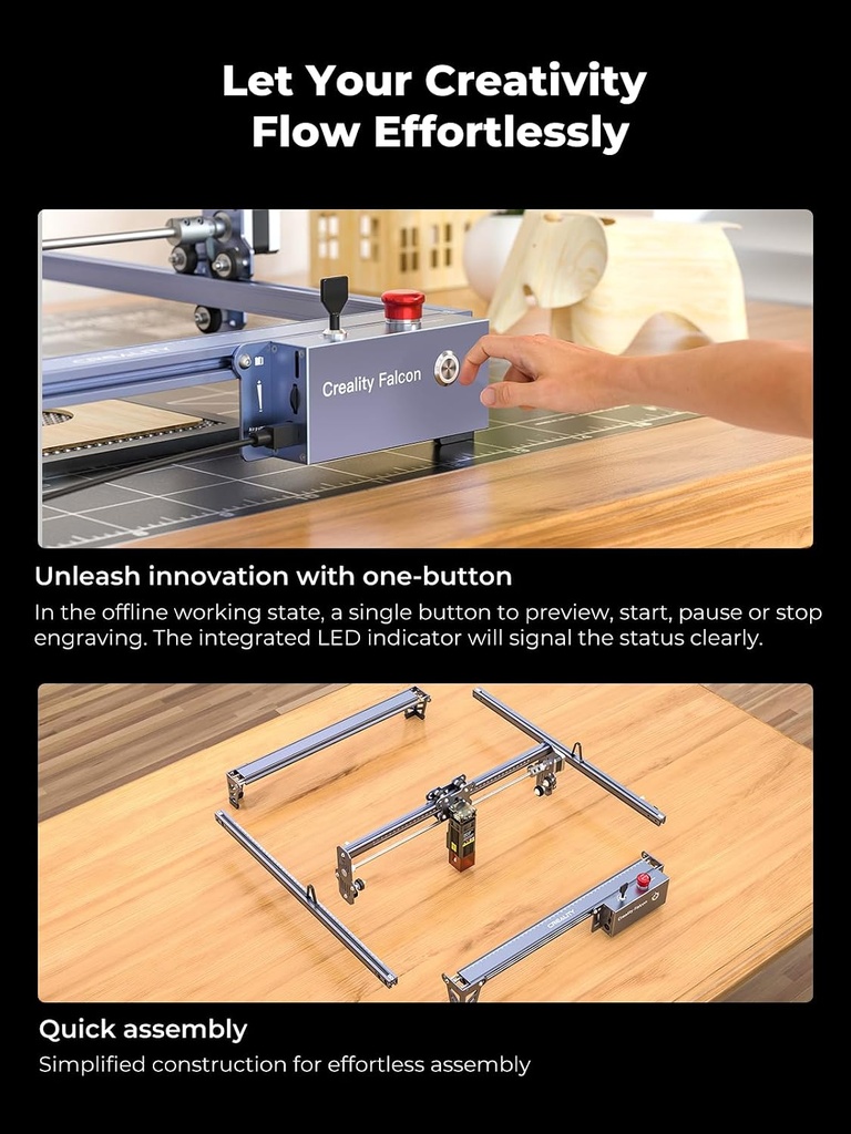 Creality Falcon Pro - Grabador láser de 10 W, con láser 3 en 1 para grabado de madera, máquina de grabado láser eficiente de 72000 mW, para madera, metal, papel, acrílico, cuero, vidrio, vaso, anillo 