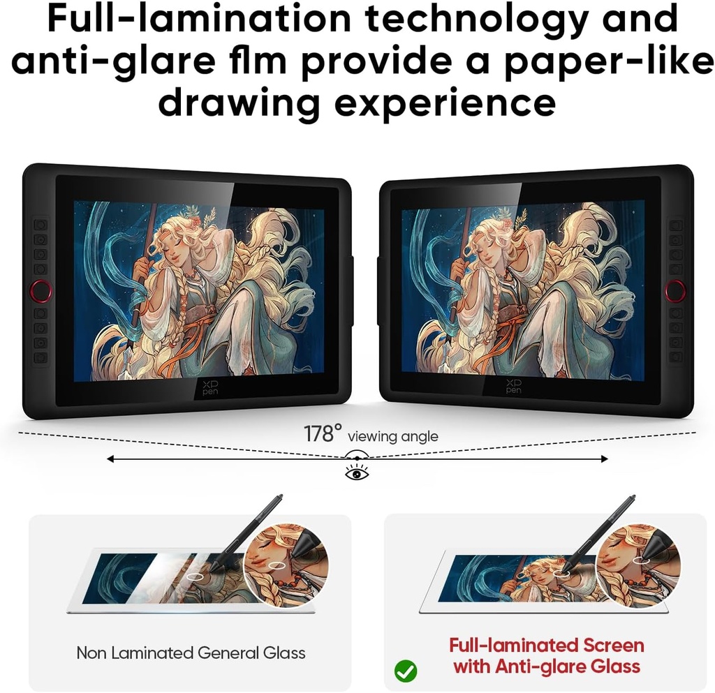 XPPen - Tableta de dibujo mejorada Artist 15.6 Pro V2 con pantalla 16384 Pen Pressure X3 Pro Stylus Graphic Art Tablet con vidrio antideslumbrante totalmente laminado con soporte de inclinación de