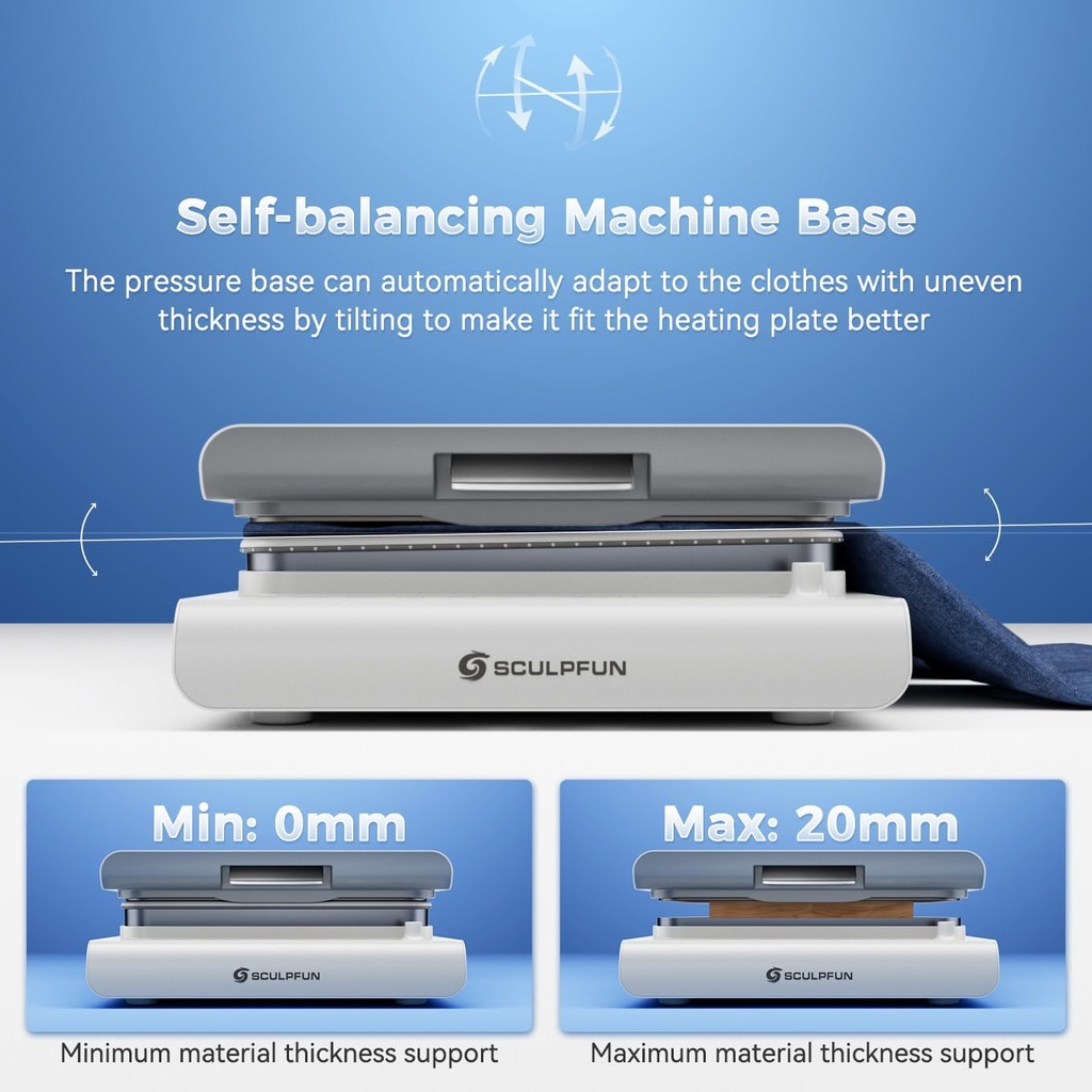 SCULPFUN H1 Máquina de prensa térmica automática para camisetas, 3 niveles de presión ascendente ajustable de hasta 176 libras, placa calefactora de 15 x 15 pulgadas, transferencia de calor para DTF, sublimación, vinilo, control de temperatura, panel táctil 