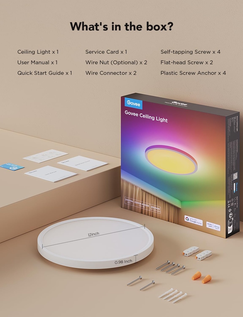 Lámpara de Techo Inteligente Govee 30cm Empotrable, RGBWW 2200K-6500K, Compatibilidad con Alexa