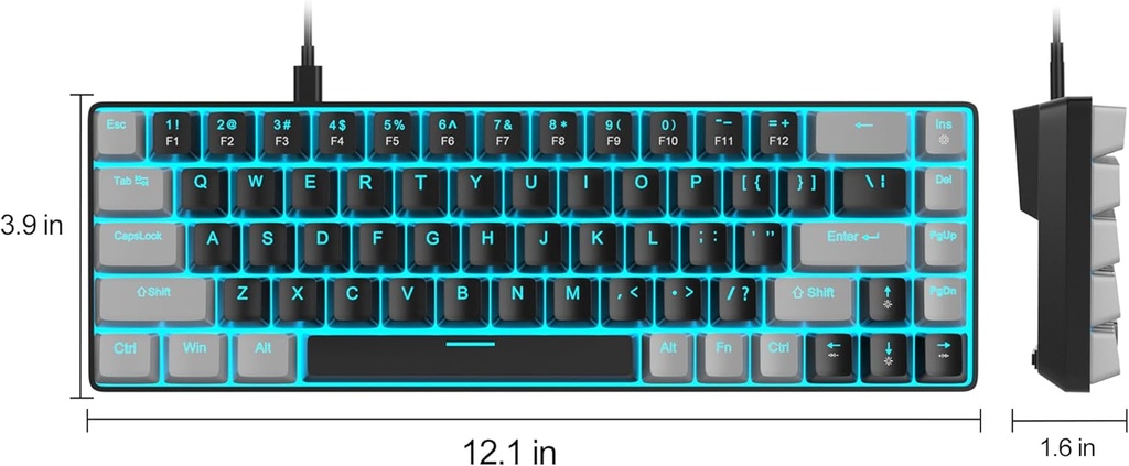 MageGee MK-Box - Teclado mecánico portátil 60% para juegos, retroiluminación LED, compacto, 68 teclas, mini teclado de oficina con cable con interruptor rojo para Windows portátil, PC, Mac, negro y