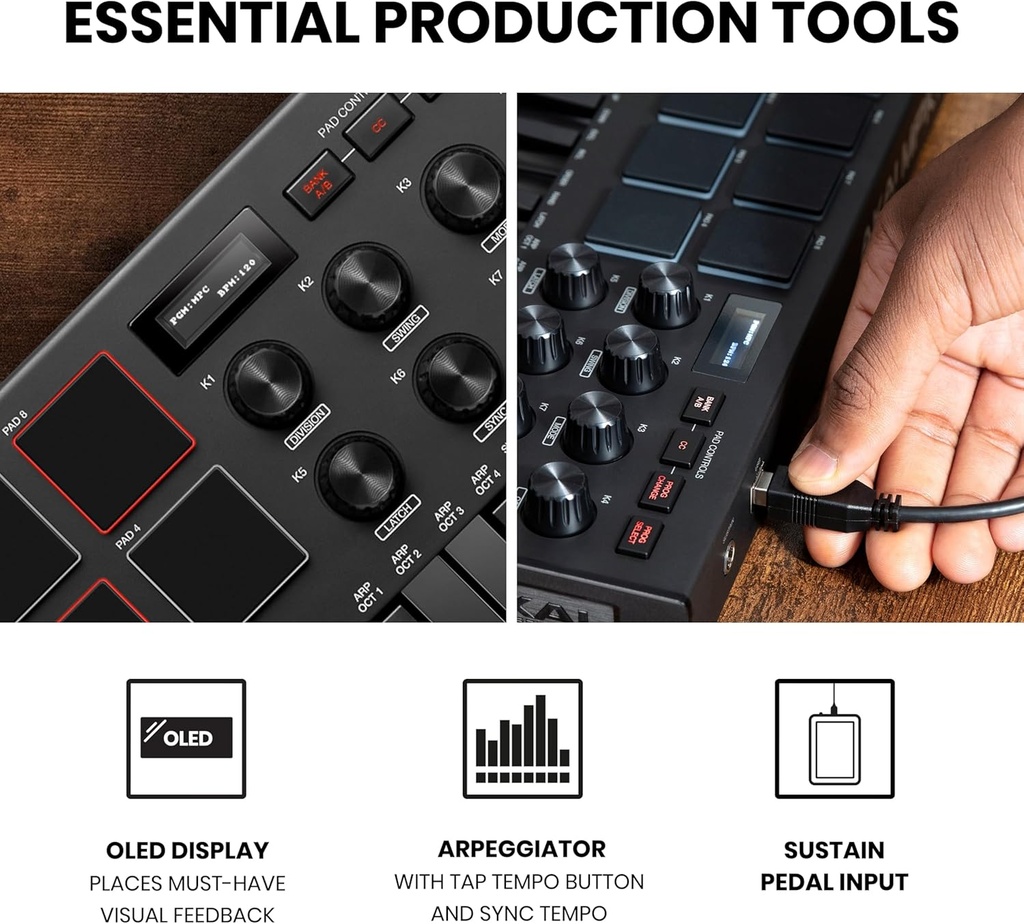 AKAI Professional MPK Mini MK3 - 25 Key USB MIDI Keyboard Controller With 8 Backlit Drum Pads, 8 Knobs and Music Production Software included (Black)