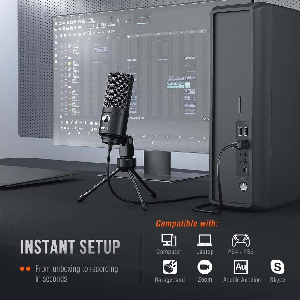 Microfono USB De Condensador FIFINE K669B - Cardioide Para PC, PS4, Mac - Para Streaming - Podcast - Twitch. (Black)