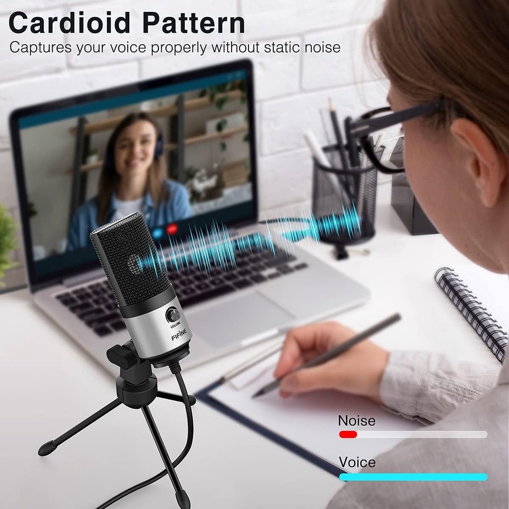 Microfono USB De Condensador FIFINE K669S - Cardioide Para PC, PS4, Mac - Para Streaming - Podcast - Twitch. (Silver)