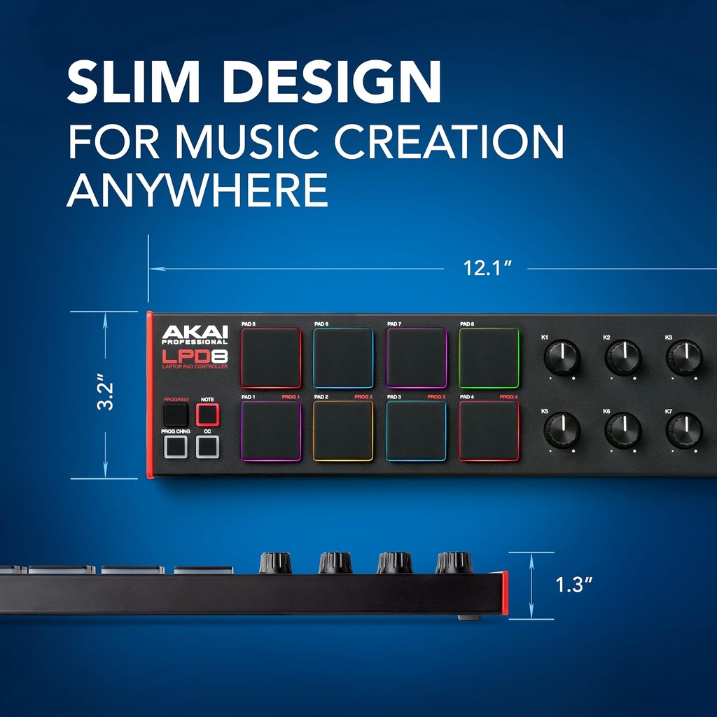 AKAI Professional LPD8 - USB MIDI Controller with 8 Responsive RGB MPC Drum Pads