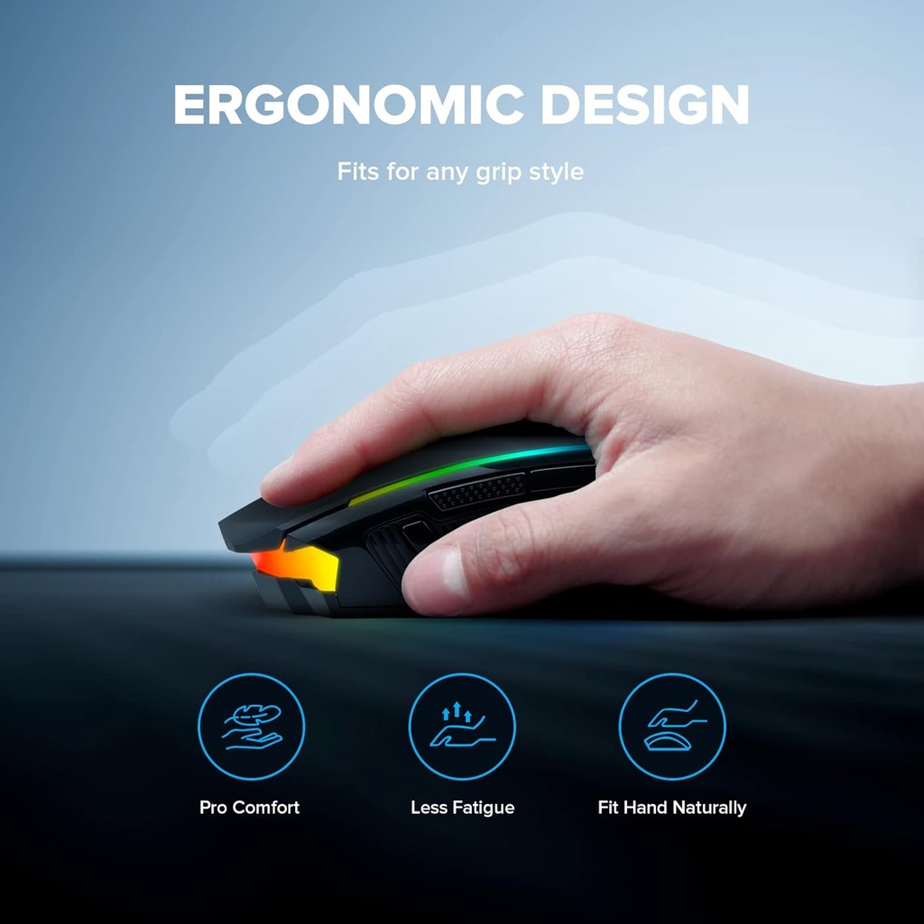 Mouse Gamer Redragon Ranger M910-K cableado - RGB, 8000 DPI ajustable, 9 botones macro programables y botón de fuego, software compatible con teclas DIY