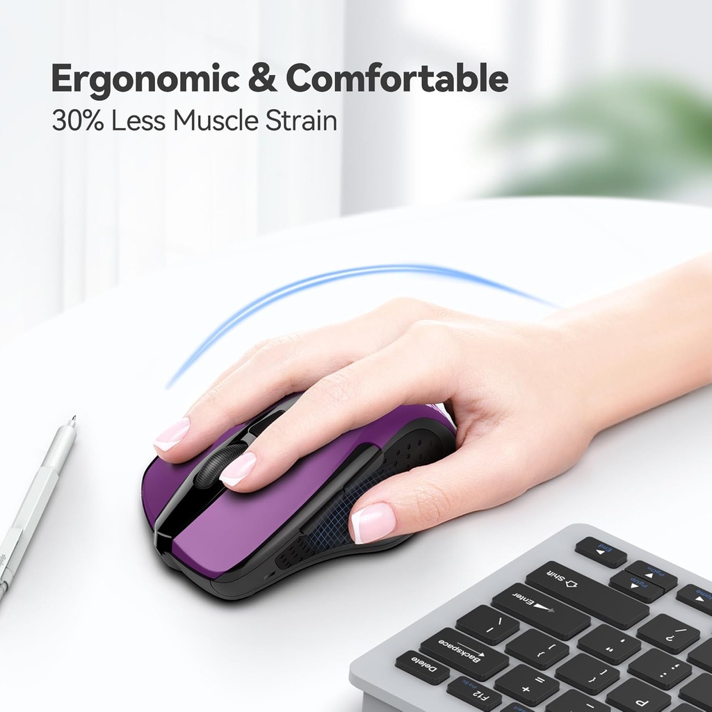 Mouse óptico ergonómico TeckNet Pro 2.4 G con nanorecibidor USB para portátil, ordenador, Chromebook, Macbook, 6 botones, batería de 24 meses, 5 niveles de ajuste de DPI.