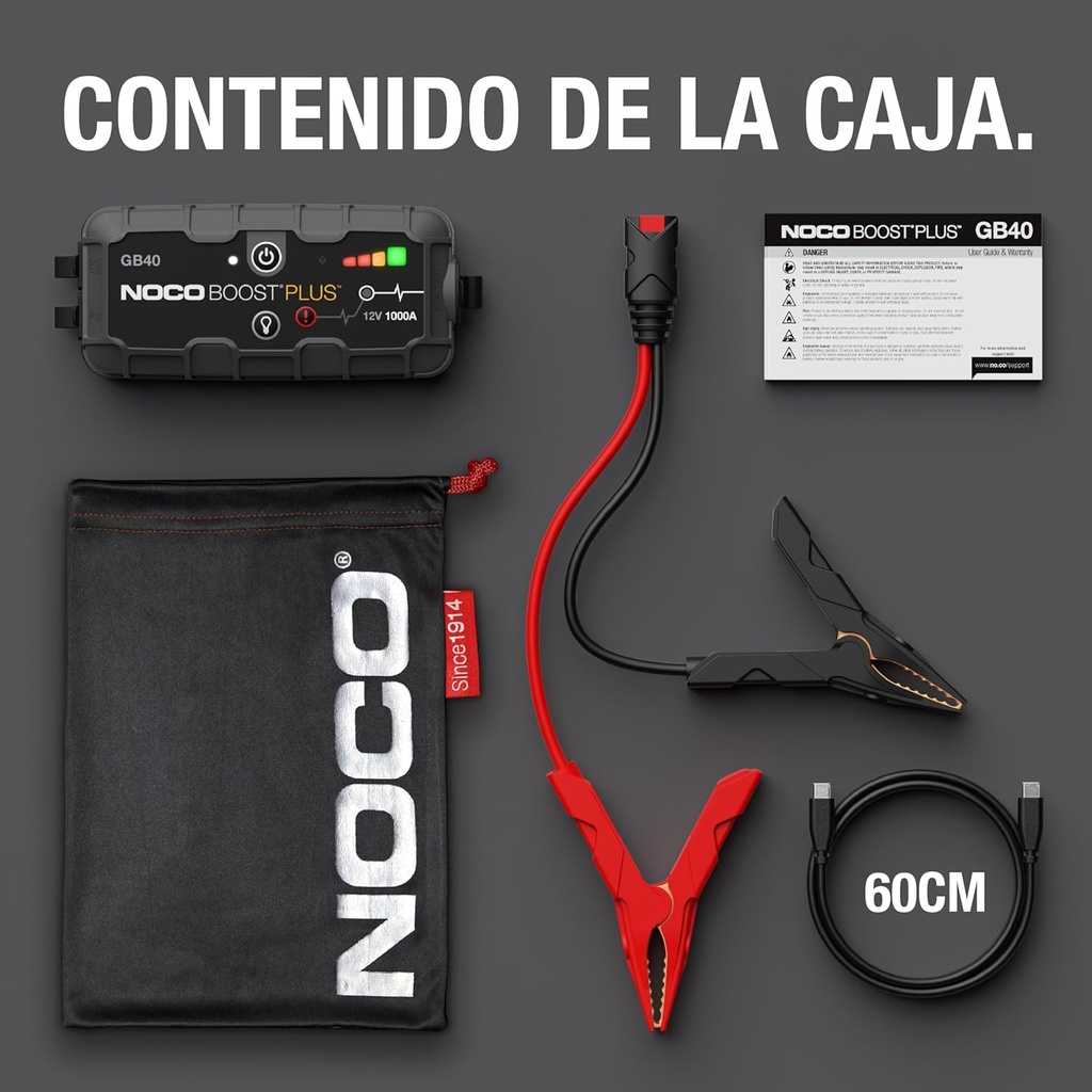 Noco Boost Sport - Arrancador de litio para motores de gasolina (12 V), ultraseguro, 1000 AMPs, Negro