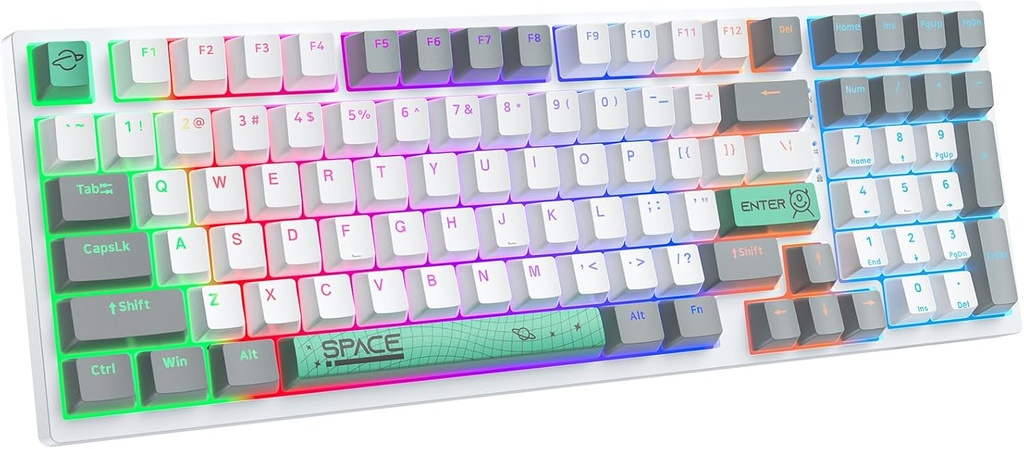 ONIKUMA G80Membrana cremosa de teclado inalámbrico con retroiluminación arcoíris, conectividad de 3 modos (BT/2.4G/USB-C) con pantalla LCD y perilla multifunción, batería de 200 horas