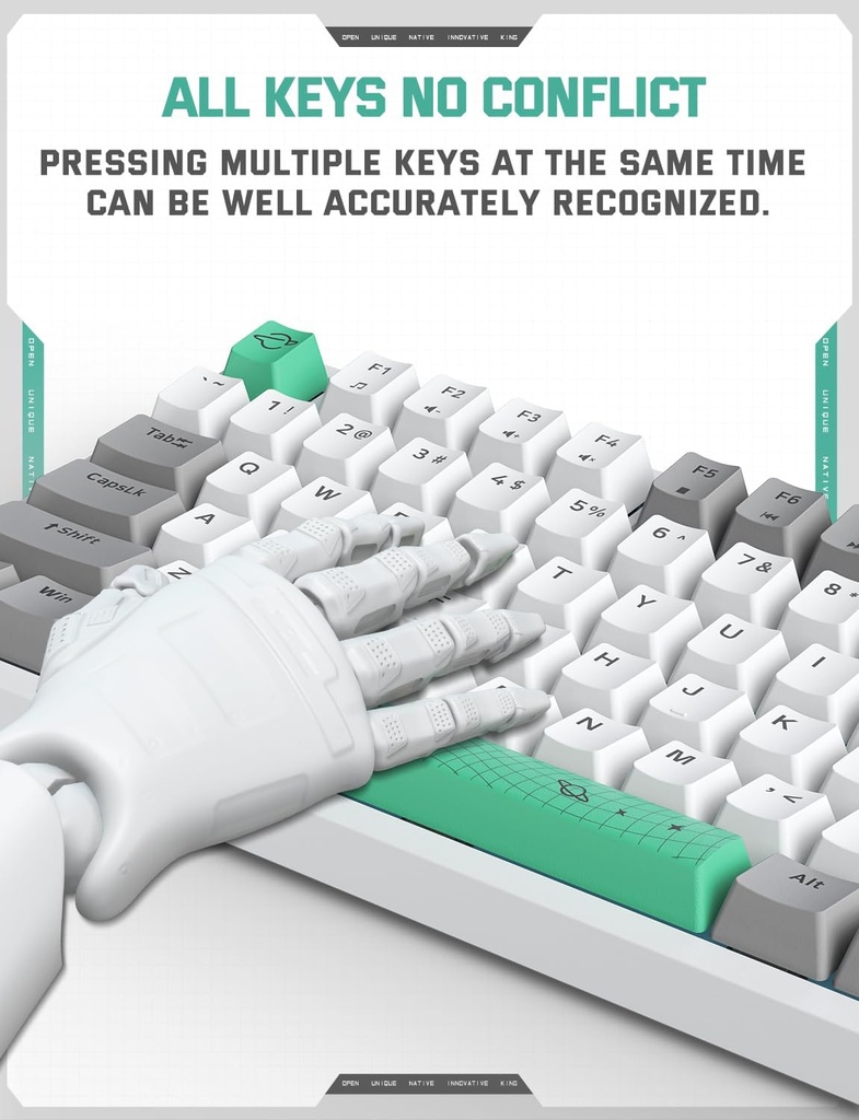 ONIKUMA G80Membrana cremosa de teclado inalámbrico con retroiluminación arcoíris, conectividad de 3 modos (BT/2.4G/USB-C) con pantalla LCD y perilla multifunción, batería de 200 horas