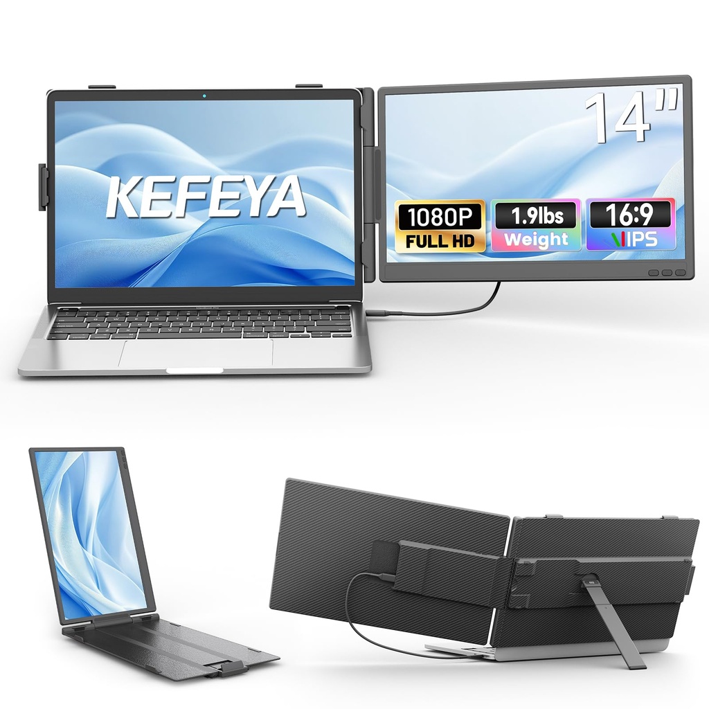 Extensor de pantalla KEFEYA para laptop, 14" Full HD IPS - con puerto USB-C/HDMI – Con Speaker - Windows, Mac, 60Hz.