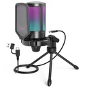 FIFINE Micrófono A6V USB para juegos para PC PS5,micrófono de condensador con silencio rápido.