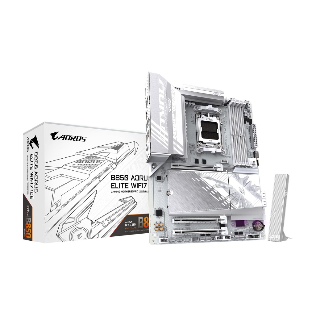 GIGABYTE B850 AORUS Elite WIFI7 ICE AMD AM5 LGA 1718 Placa base, ATX, DDR5, 3X M.2, PCIe 5.0, USB-C, WIFI7, LAN de 2.5GbE, cierre EZ-Latch, garantía de 5 años